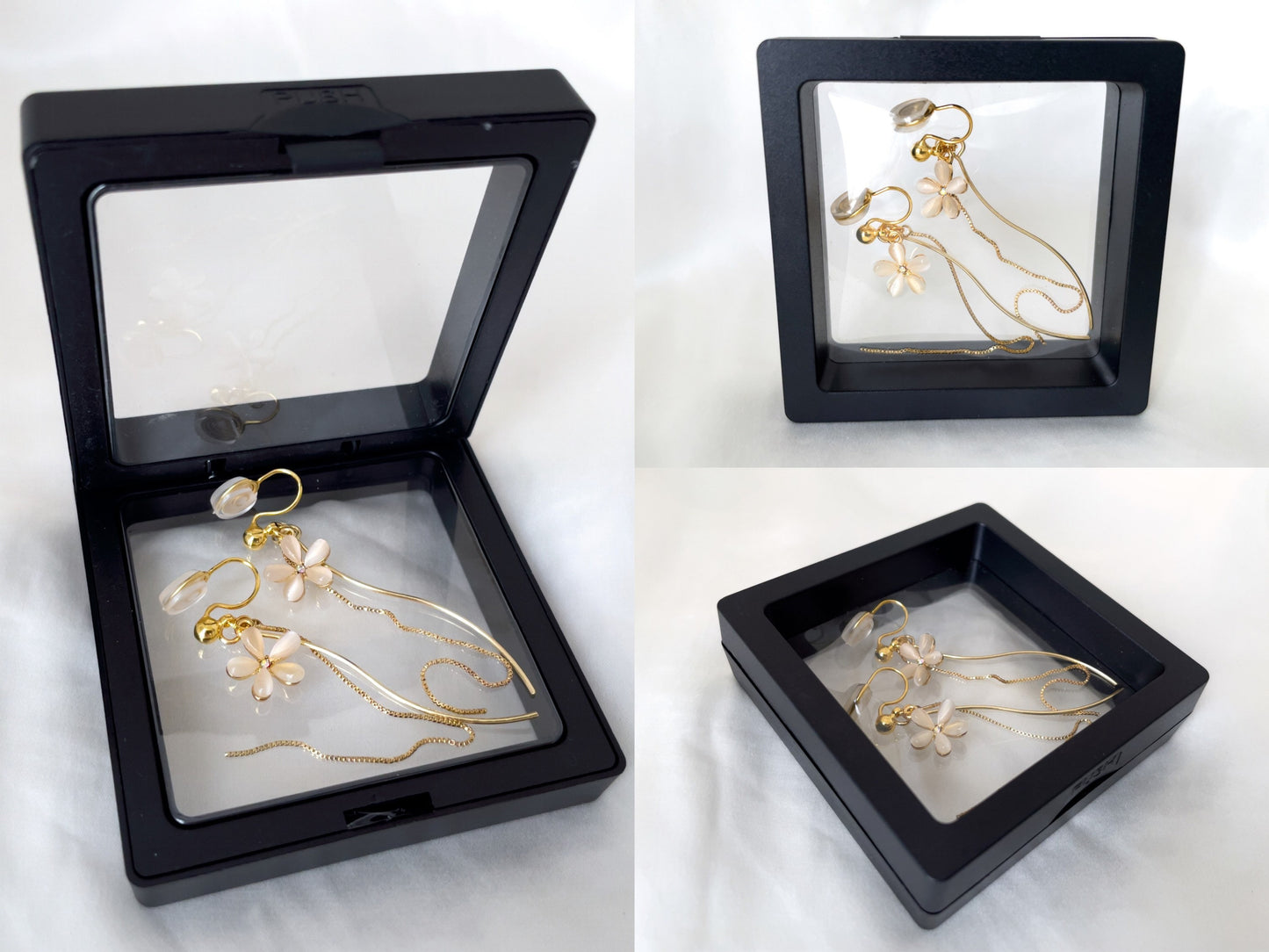 Dainty Flower Long Chain Clip on Earrings