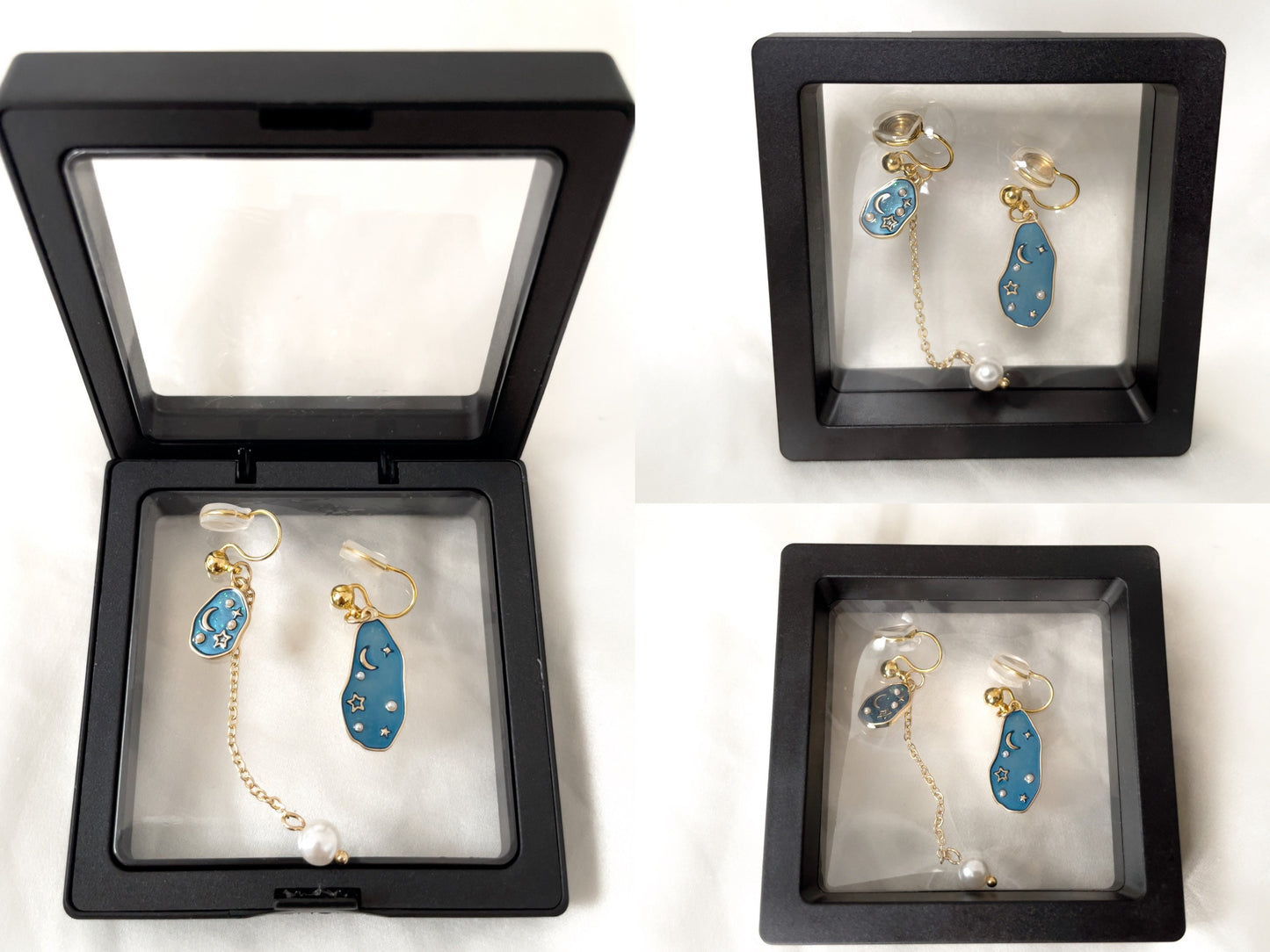 Mismatched Moon and Star Galaxy Clip on Earrings