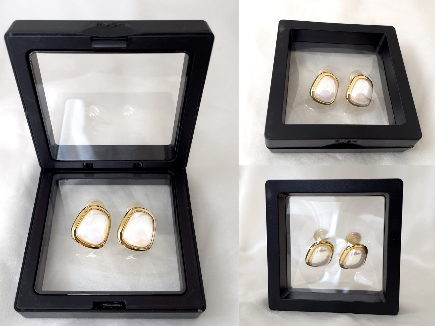 Classic Gold Rim Pearl Stud Clip on Earrings