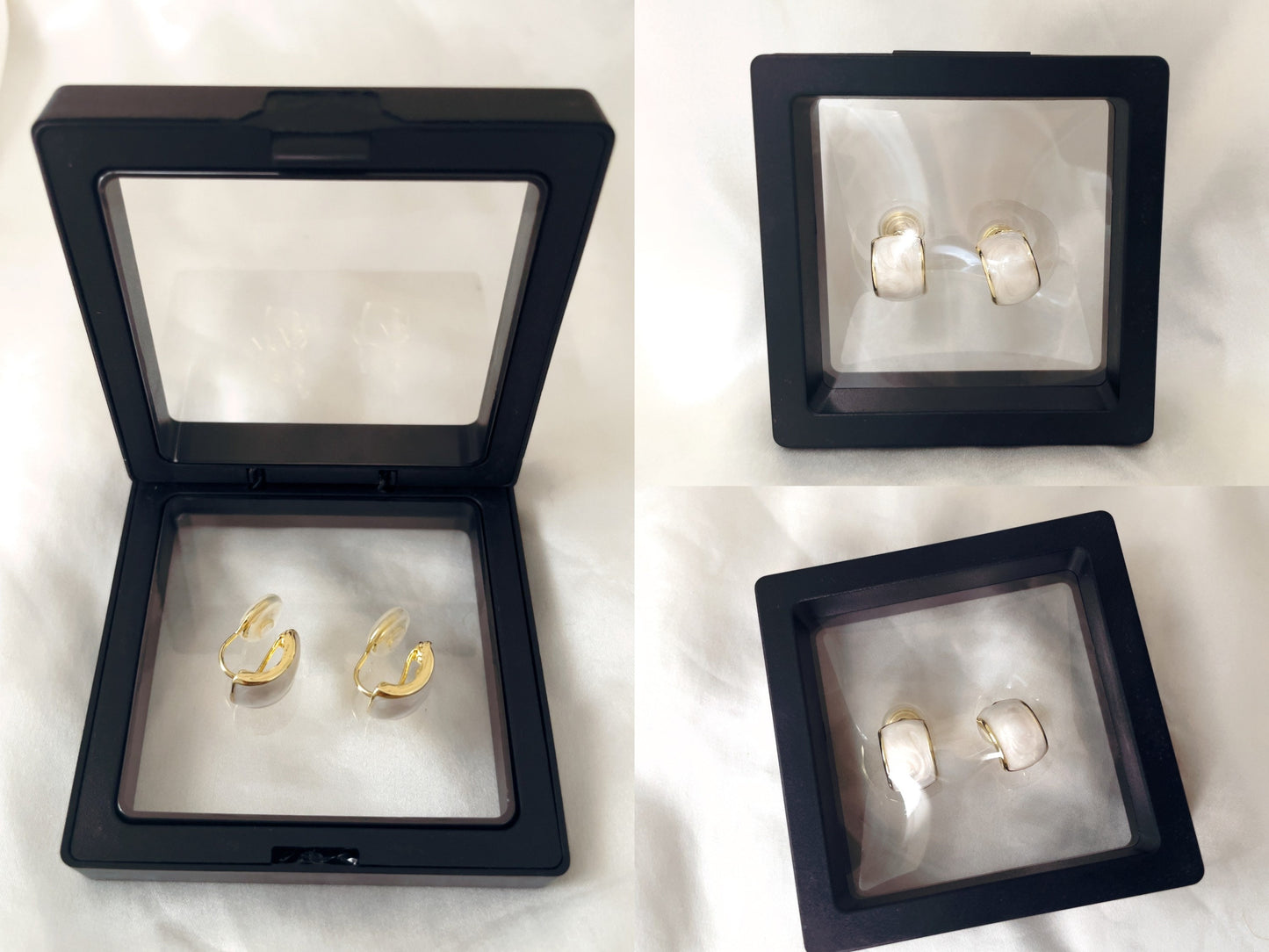 Minimalist Half Curve White Clip on Earrings