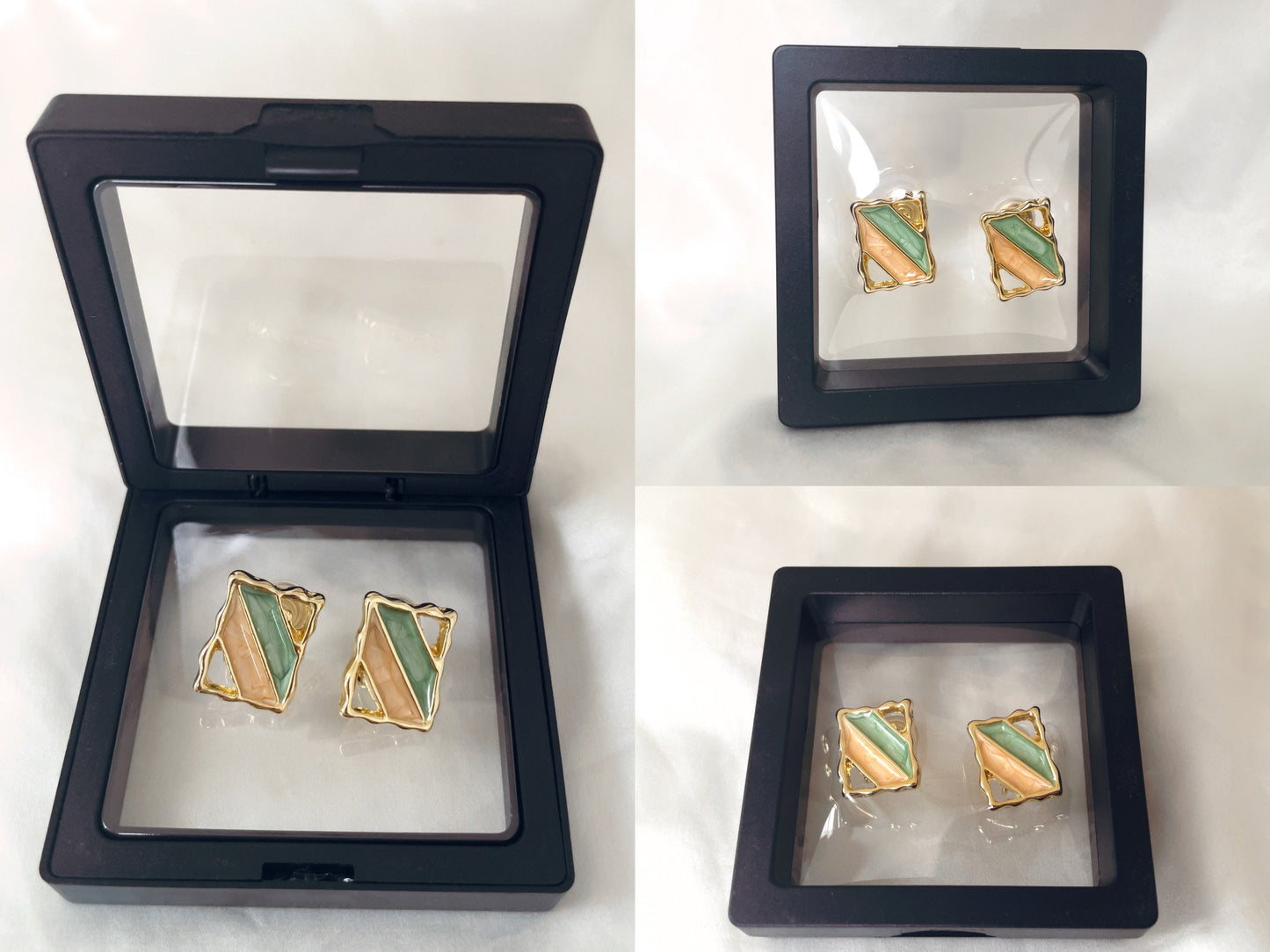 Geometric Enamel Stripe Clip on Earrings