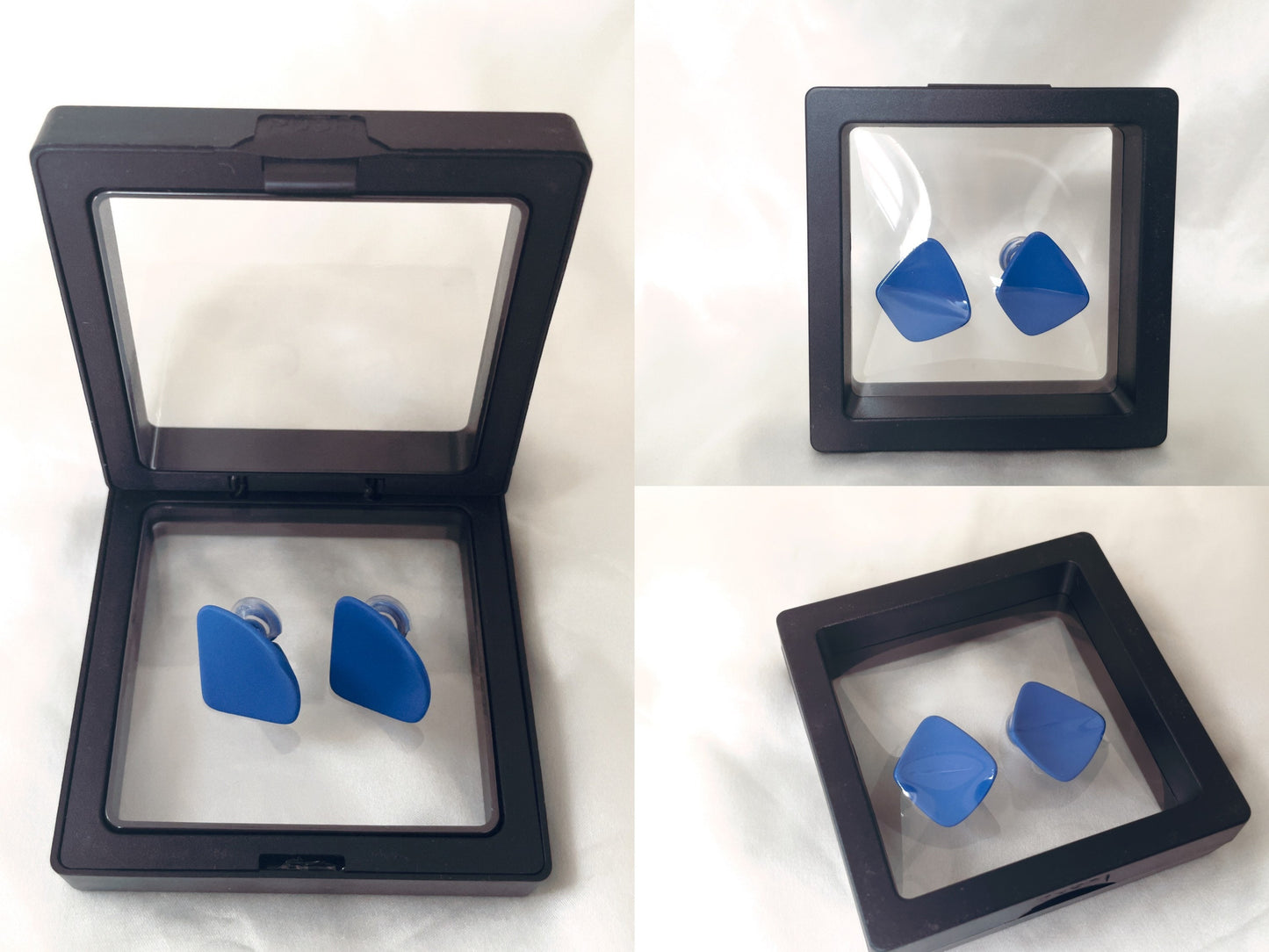 Minimalist Diamond Shape Blue Clip on Earrings