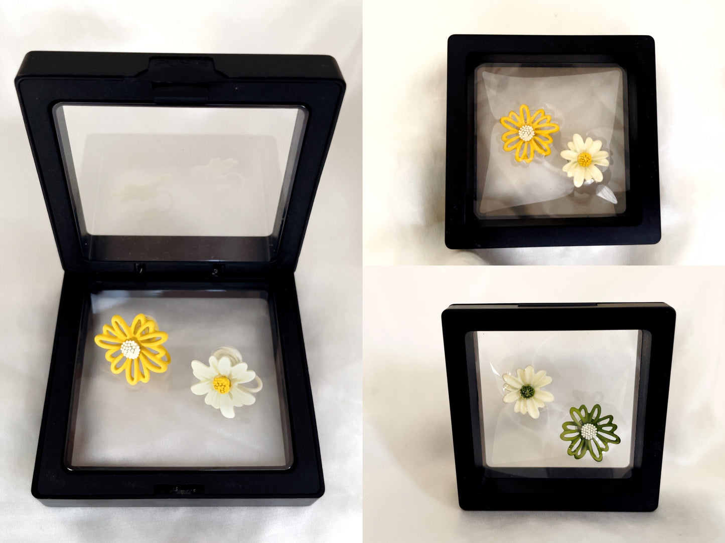 Mismatched Daisy Yellow/Green Flower Clip on Earrings