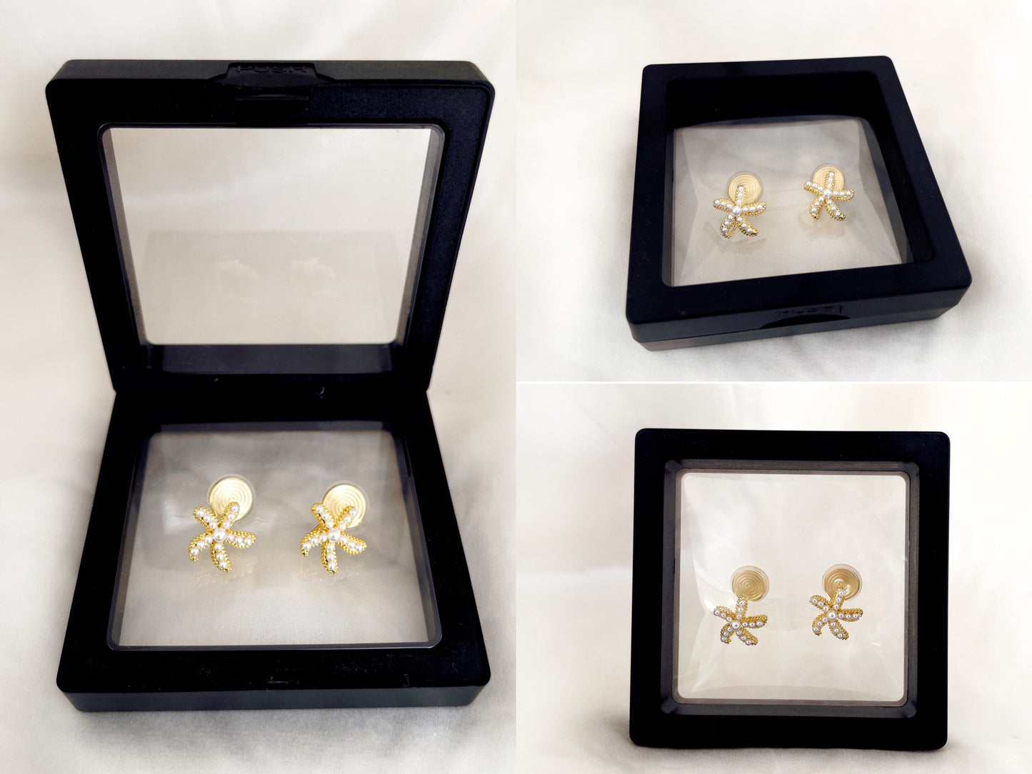 Pearl Starfish Gold Clip on Earrings