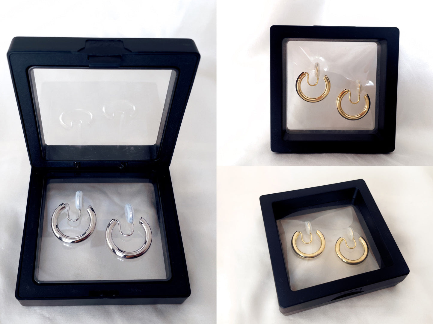 Minimalist Chunky Gold/Sliver Hoops Clip on Earrings