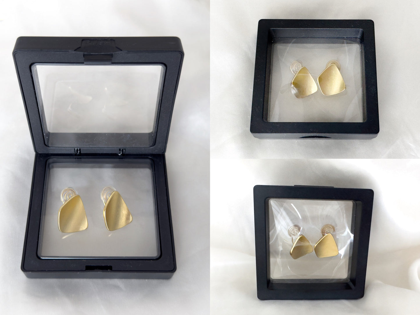 Gold|Sliver curved diamond shape clip on earrings, Gold|Silver stylish minimalist clip on earrings