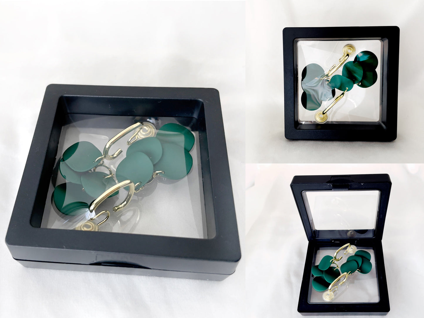 Statement Matte Green Circle Drop Clip on Earrings