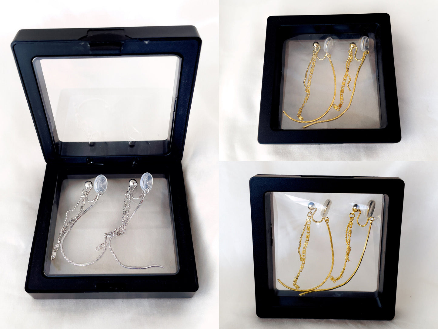 Minimalist Long Chain Silver/Gold Clip on Earrings