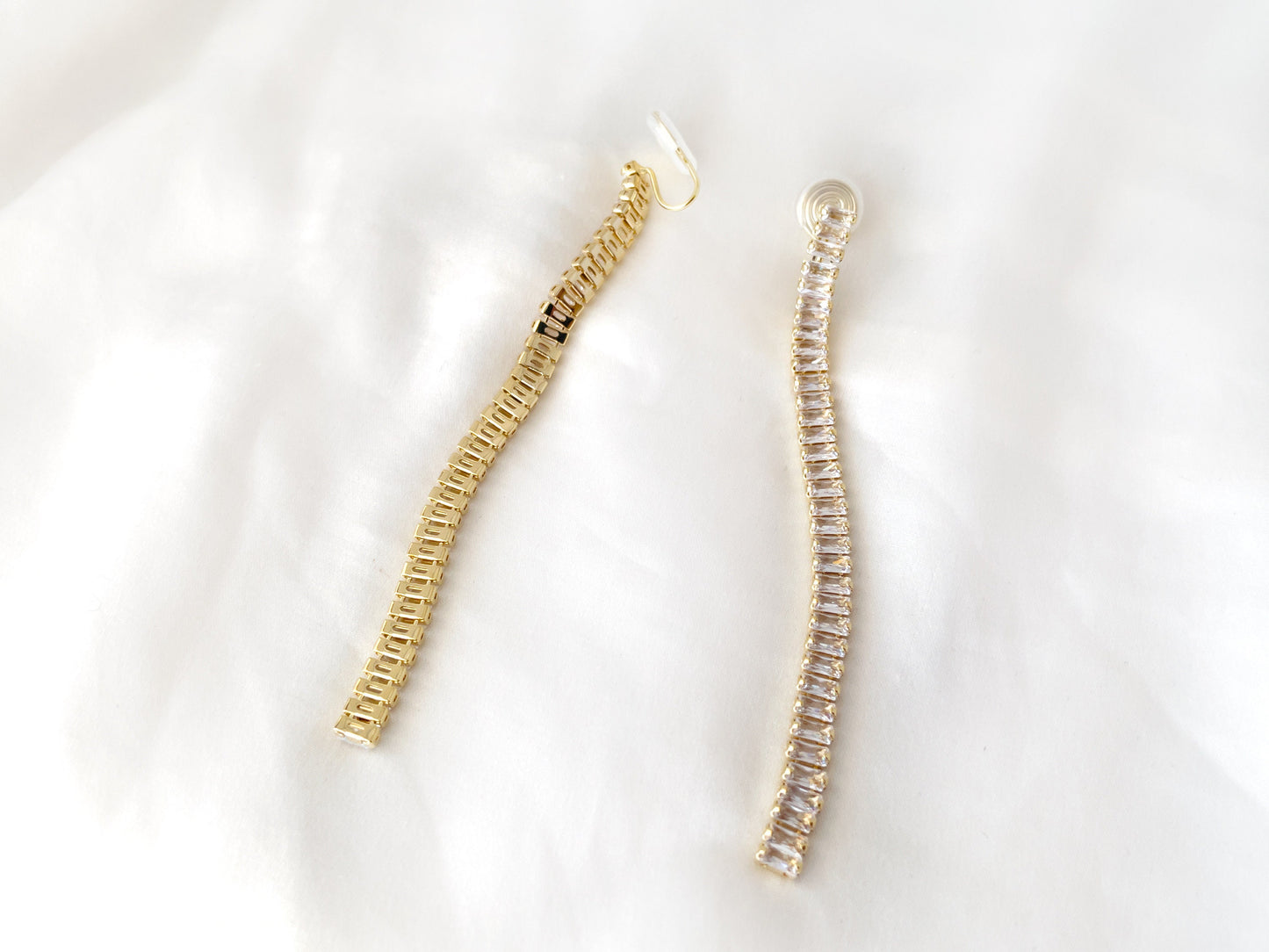 Delicate Sparkling CZ Long Drop Clip on Earrings