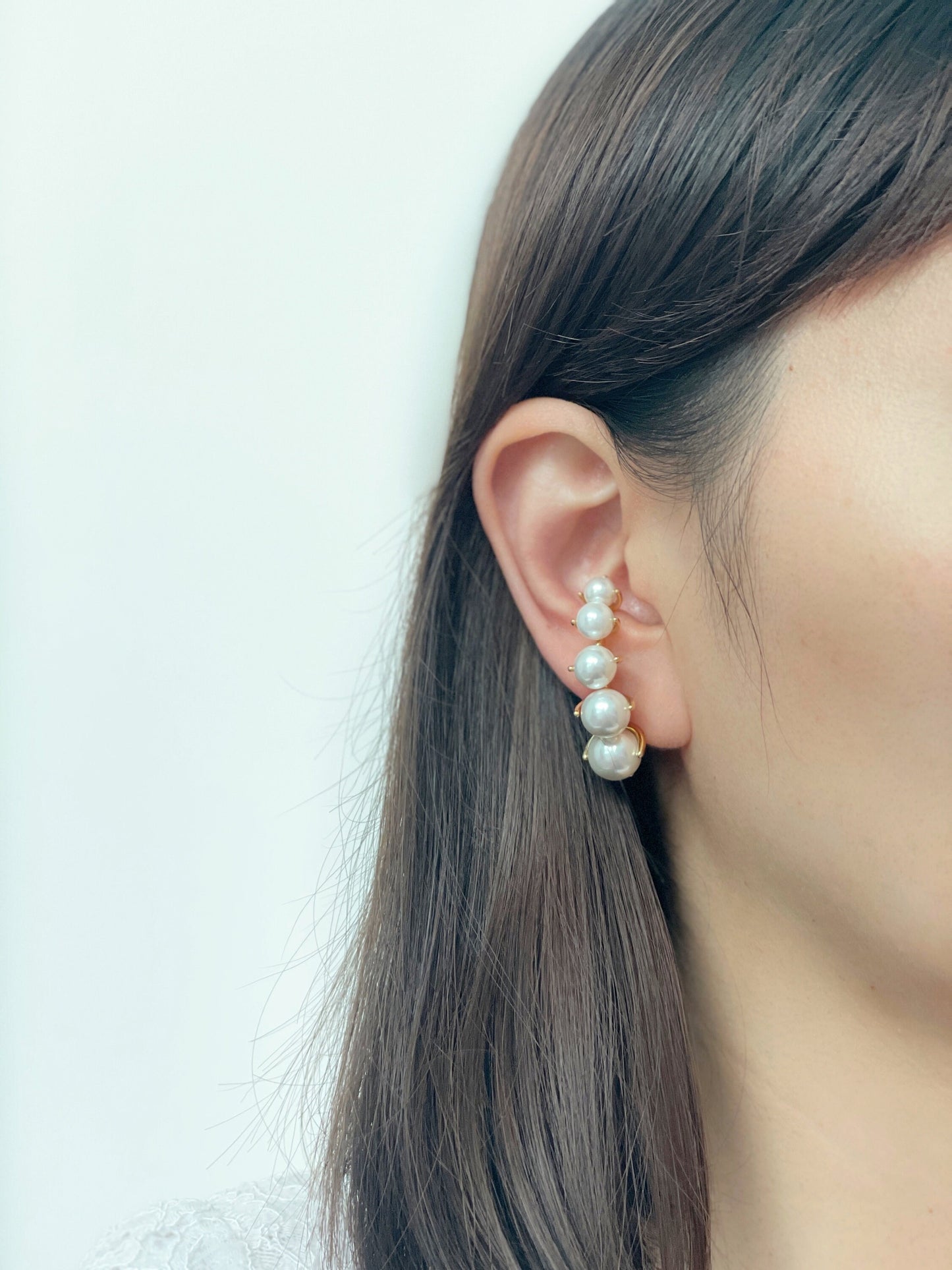 Statement pearl clip on ear climbers, Gold pearl clip on ear cuffs, Elegant pearl clip on earrings
