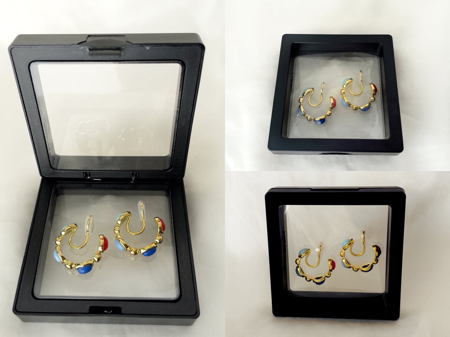 Blue Ombre Gold Hoop Clip on Earrings