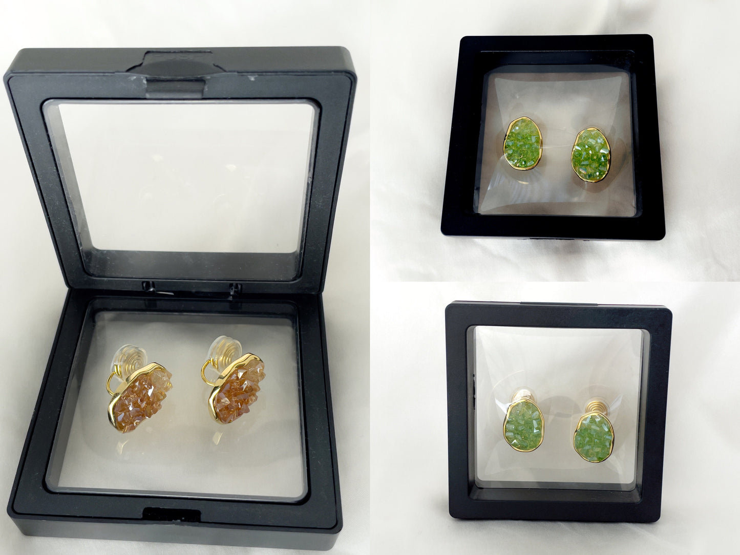 Sparkling Druzy Crystal Clip on Earrings