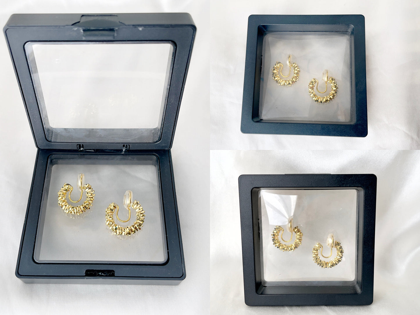 Minimalist Cube Beaded Huggie Hoop Clip on Earrings