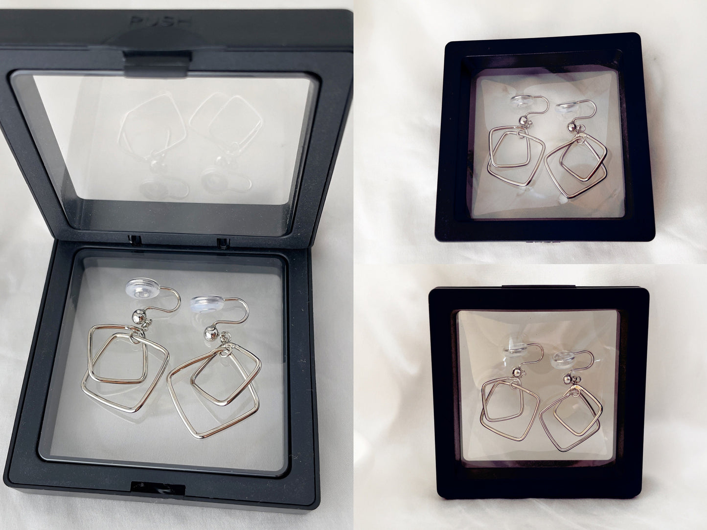 Sliver Square Hoops Dangle Clip on Earrings