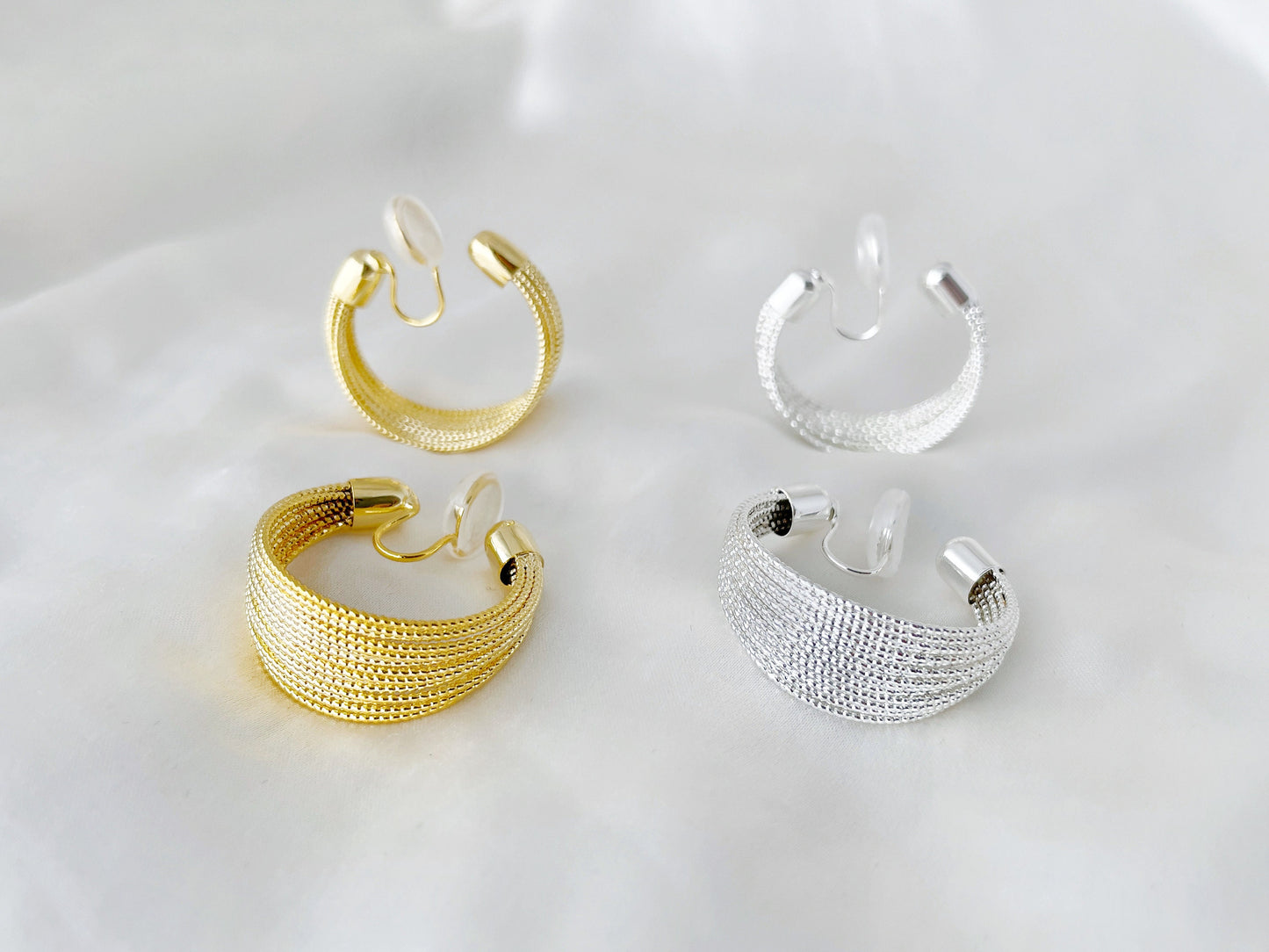 Statement Silver/Gold Bold Hoop Clip on Earrings