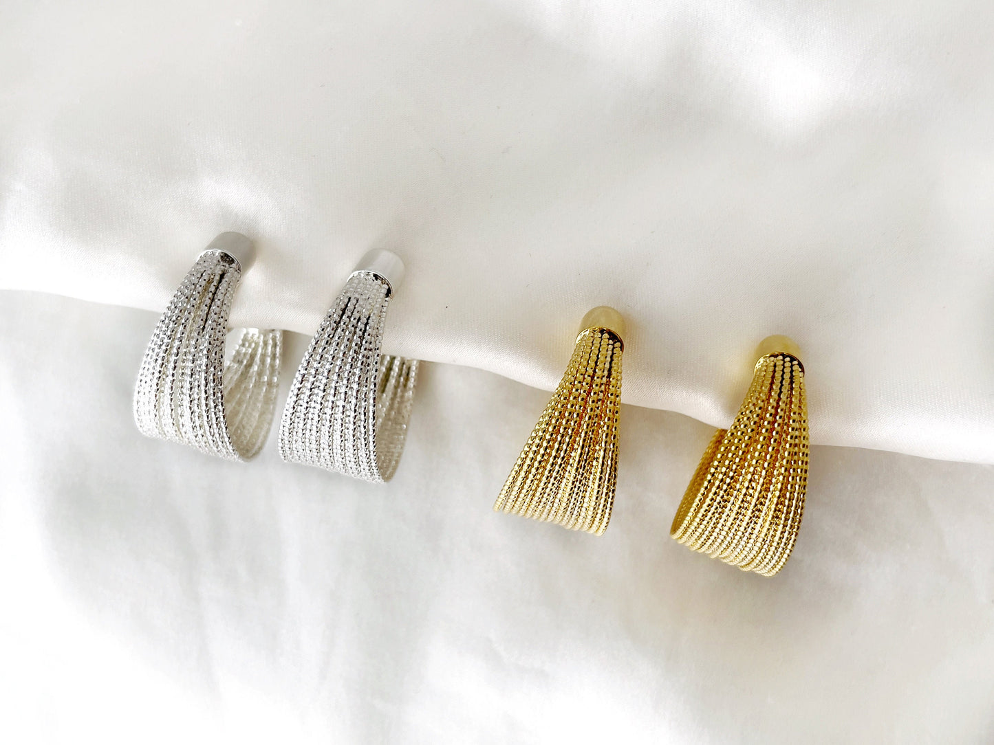 Statement Silver/Gold Bold Hoop Clip on Earrings
