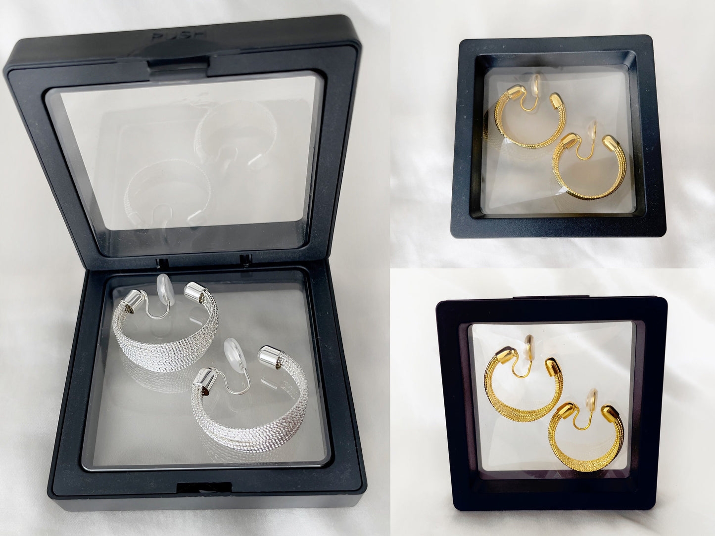 Statement Silver/Gold Bold Hoop Clip on Earrings