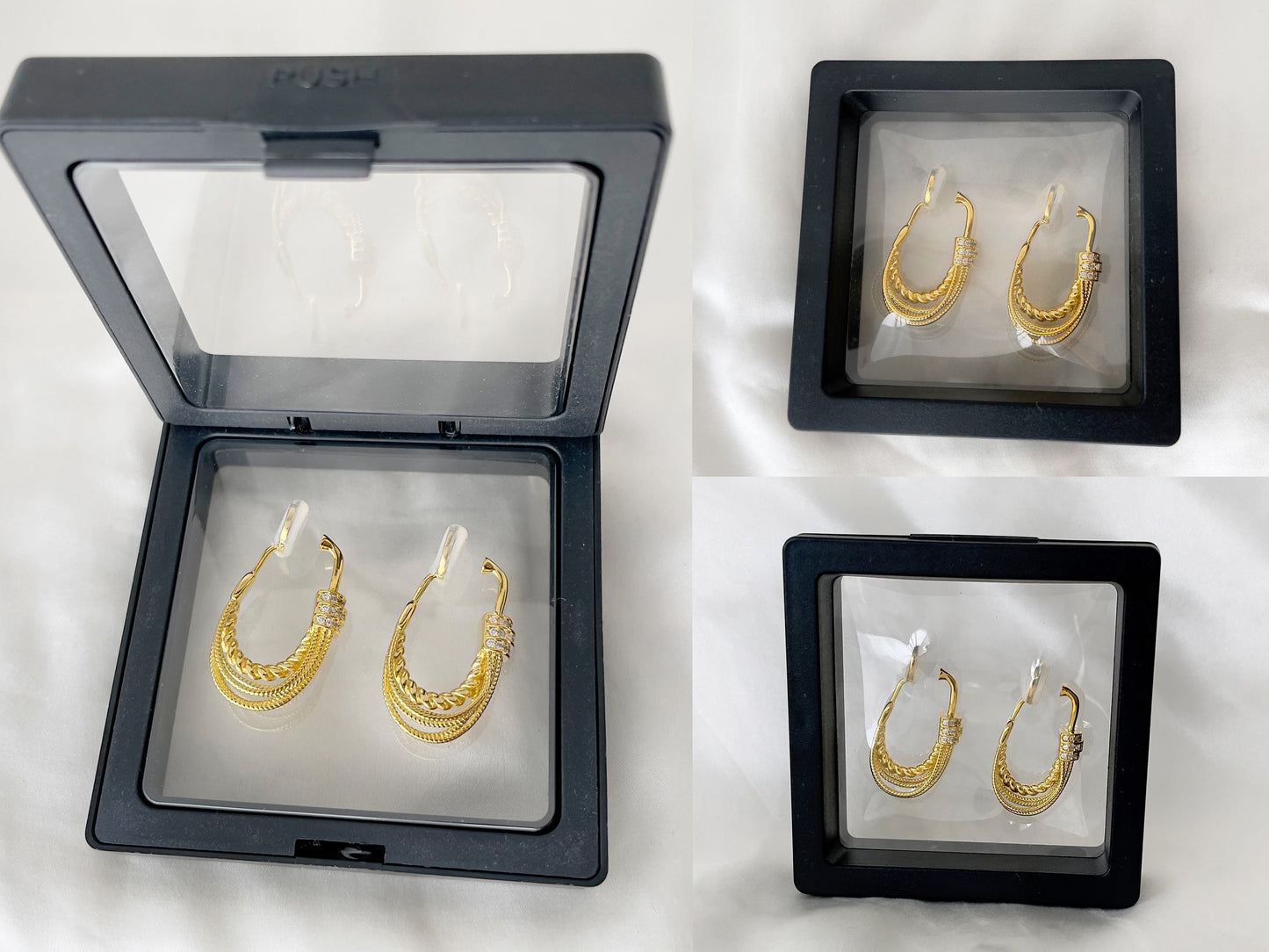 Unique Gold Wires and CZ Crystals Clip on Earrings