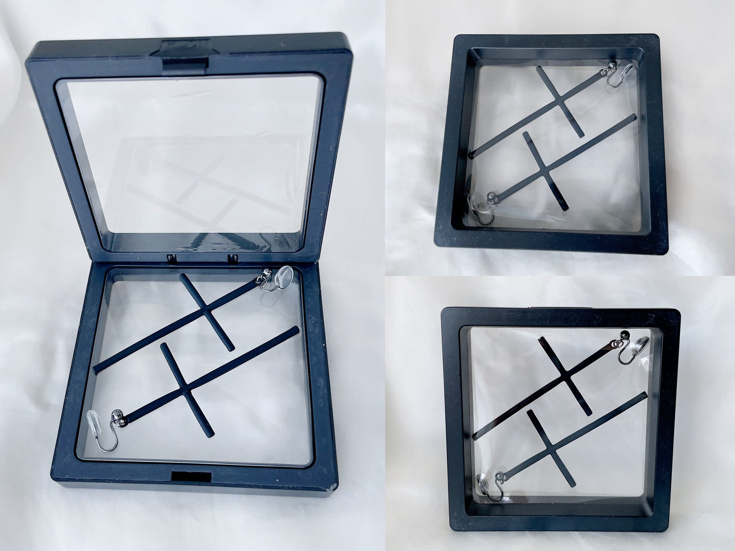 Statement Black Cross Drop Clip on Earrings