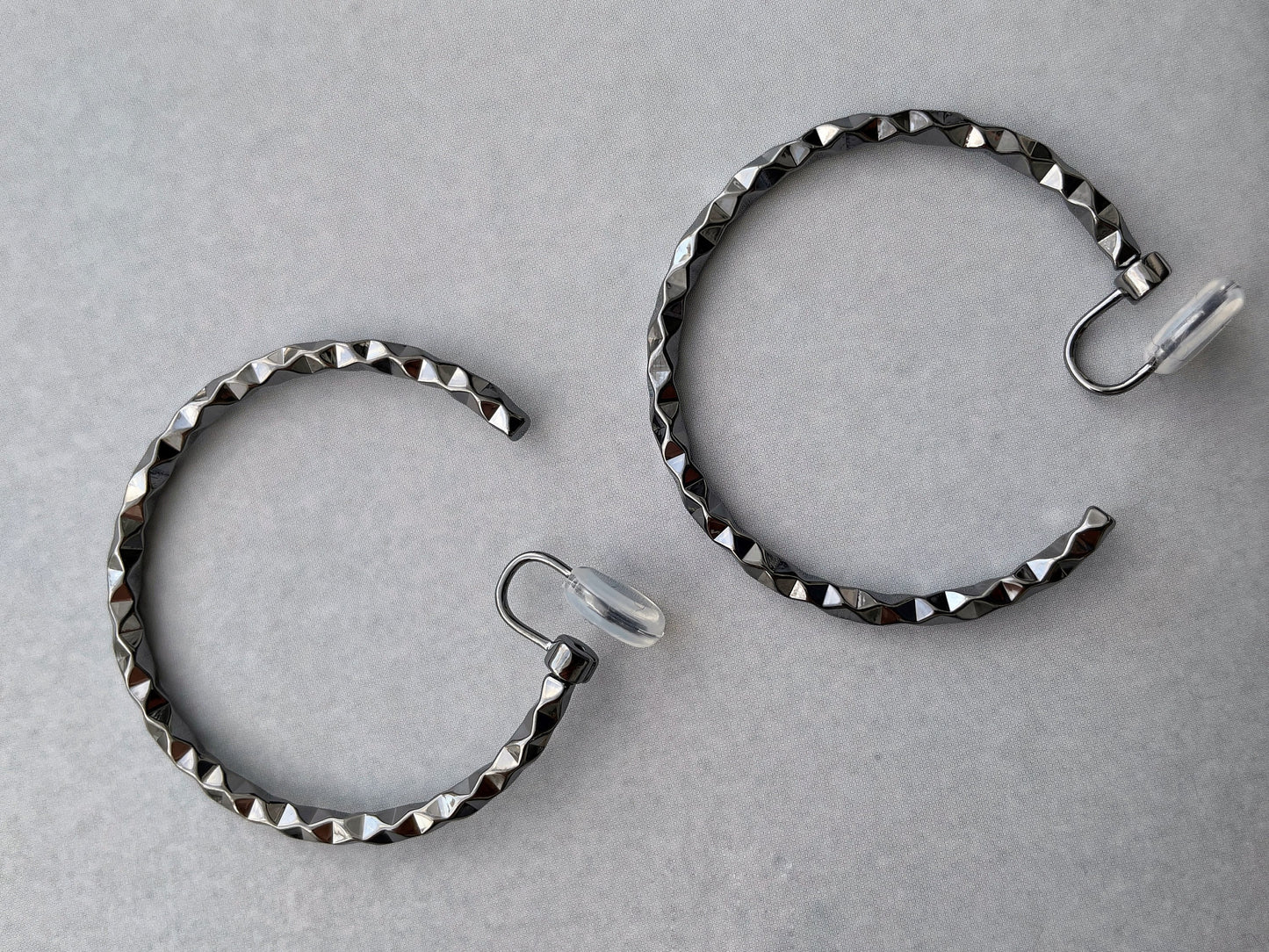Textured Silver/Gold/Black 45mm Large Hoop Clip on Earrings