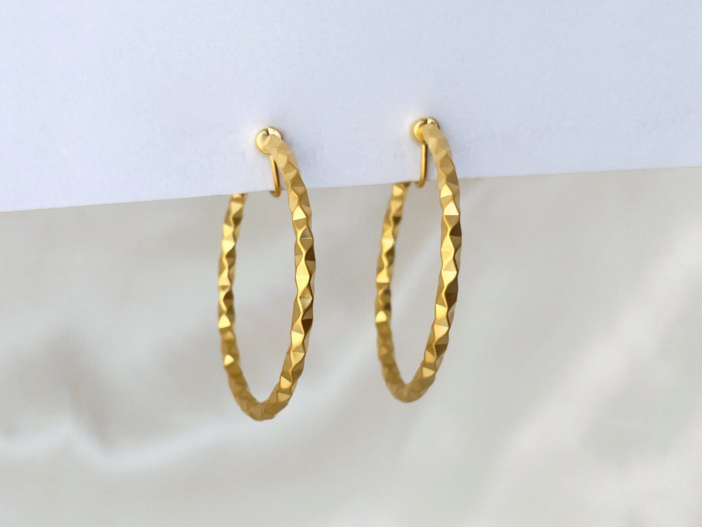 Textured Silver/Gold/Black 45mm Large Hoop Clip on Earrings