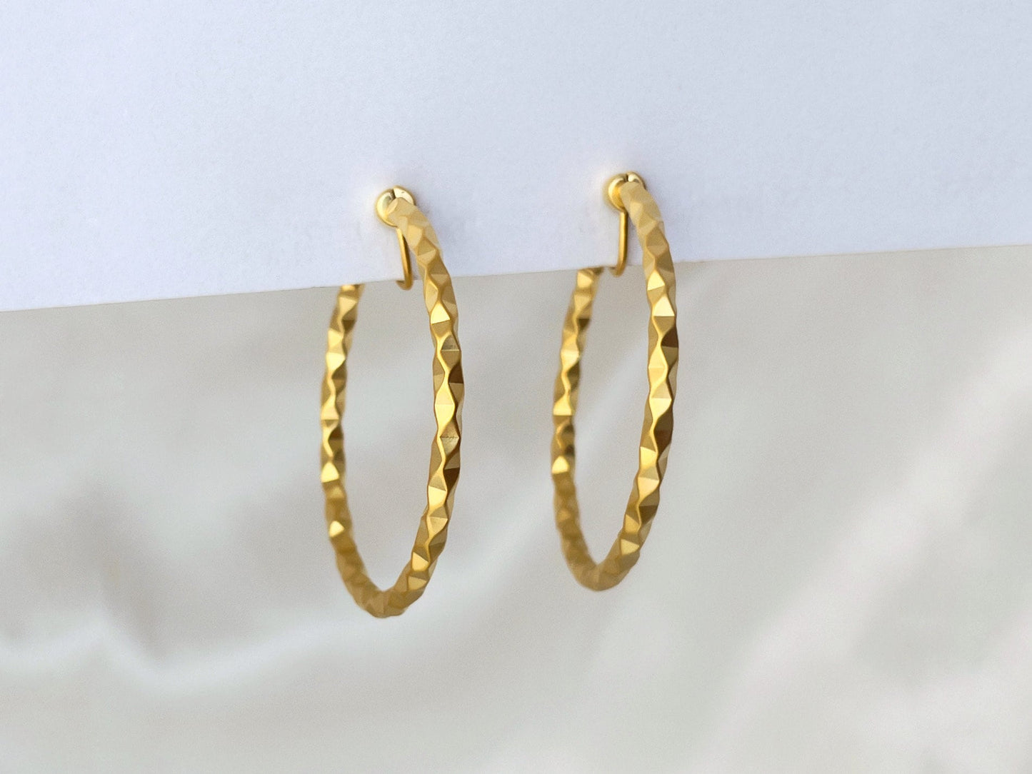 Textured Silver/Gold/Black 45mm Large Hoop Clip on Earrings