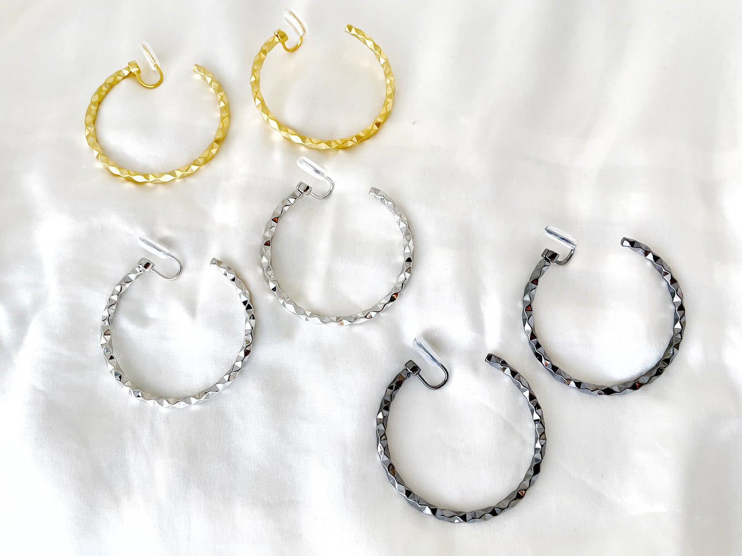Textured Silver/Gold/Black 45mm Large Hoop Clip on Earrings