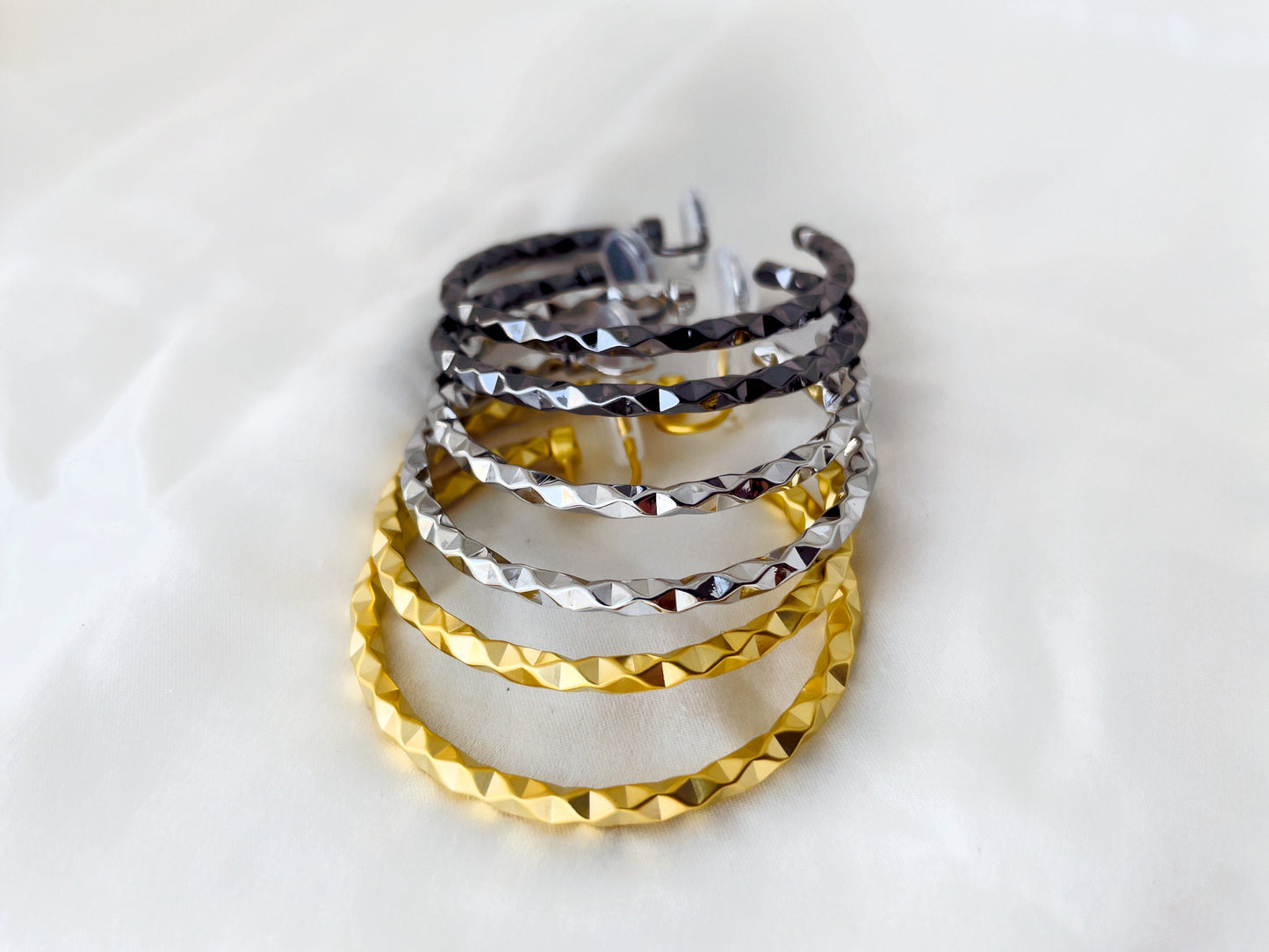 Textured Silver/Gold/Black 45mm Large Hoop Clip on Earrings