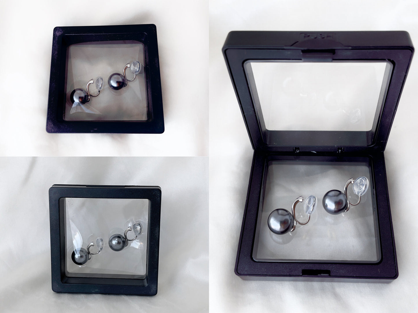 Grey/White Pearl Sliver/Gold Invisible Clip on Earrings