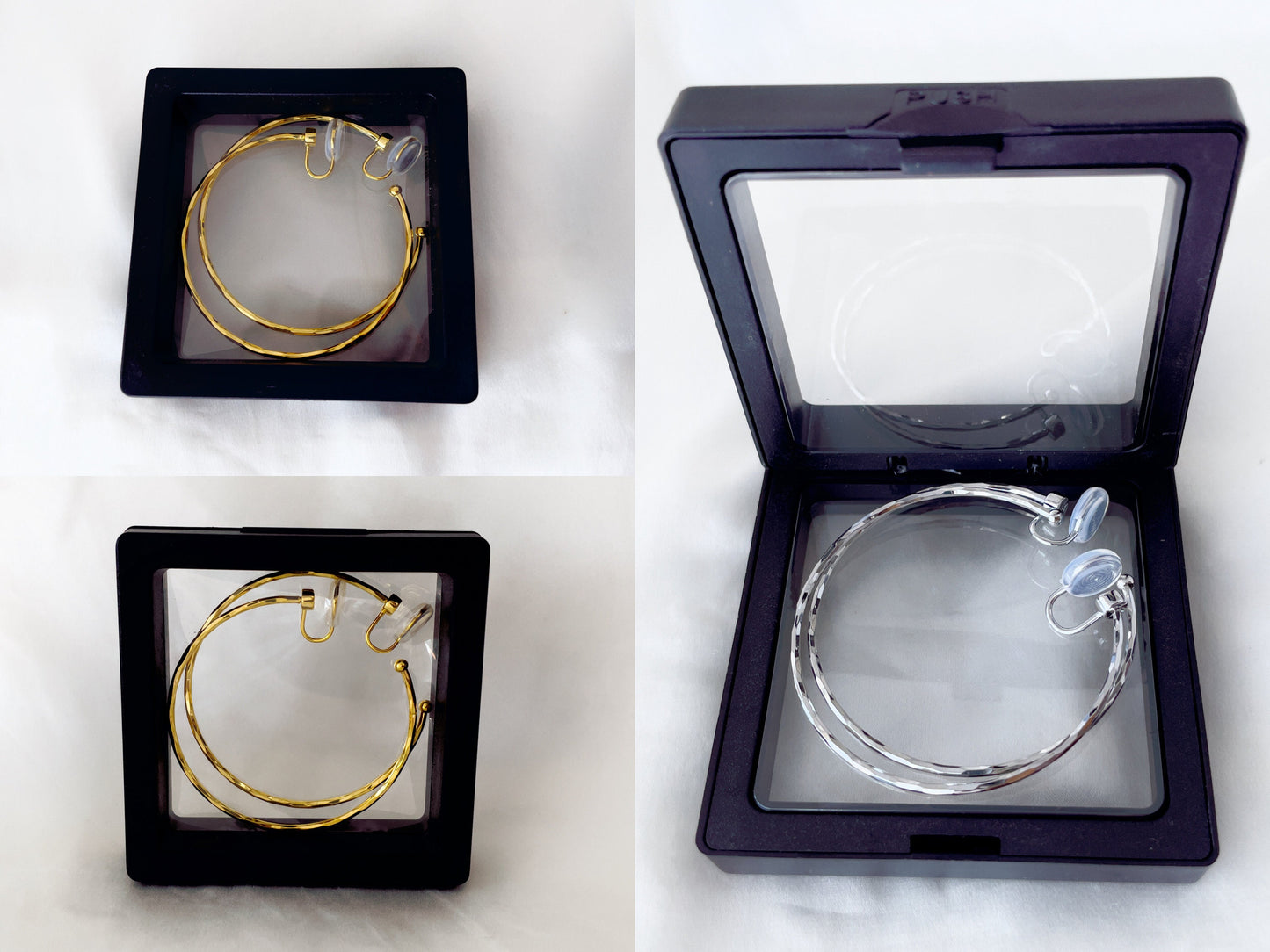 Hammered Texture Thin 50mm Large Silver/Gold Hoop Clip on Earrings