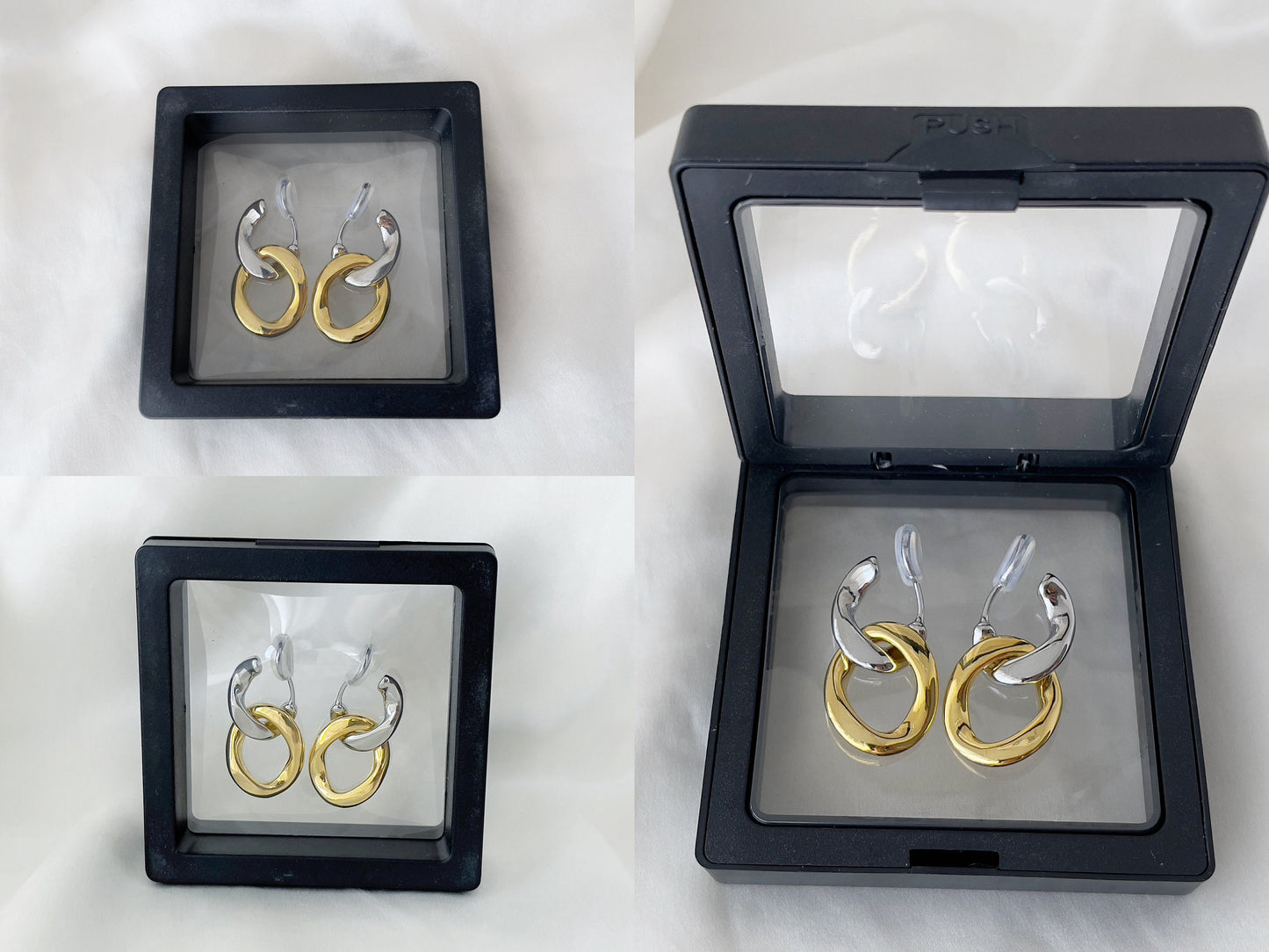 Silver Removable Gold Link Chain Clip on Earrings