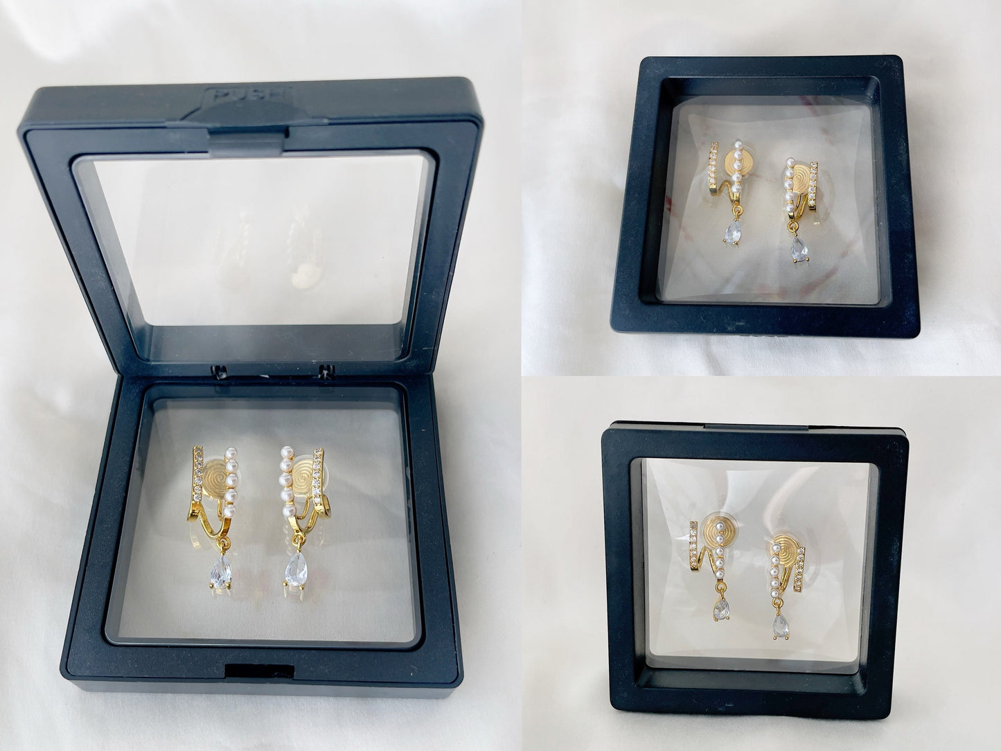 Pearls & CZ Crystal Double Hoop Effect Clip on Earrings