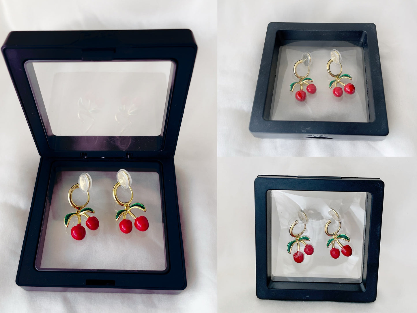 Dainty Cherry Gold Hoop Clip on Earrings