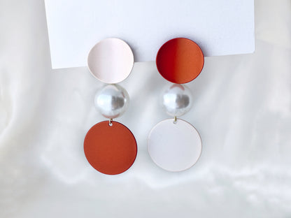 Mismatched Circle and Pearl Statement Clip on Earrings