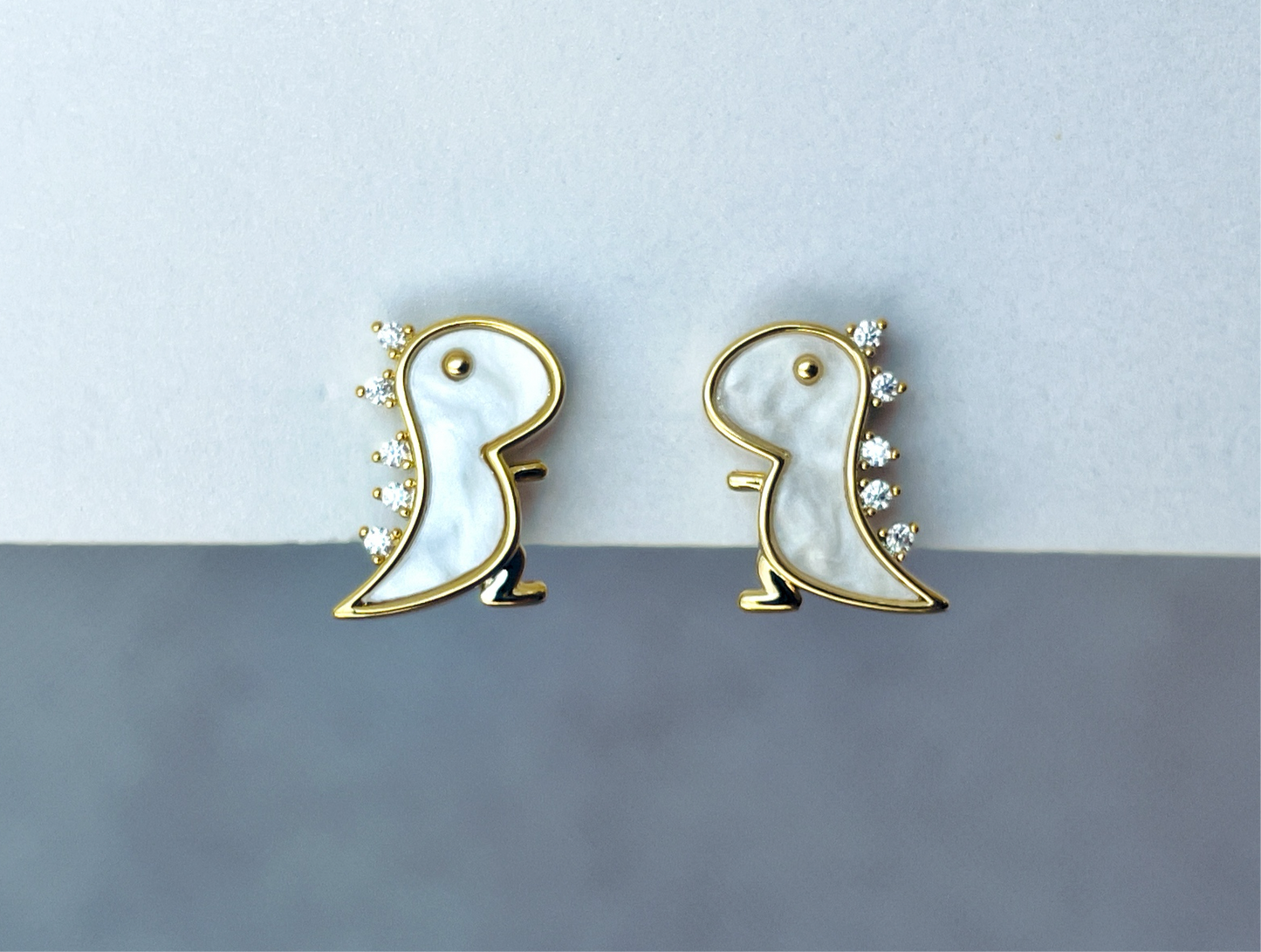Mother of Pearl Dinosaur Clip on Earrings