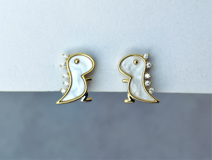 Mother of Pearl Dinosaur Clip on Earrings