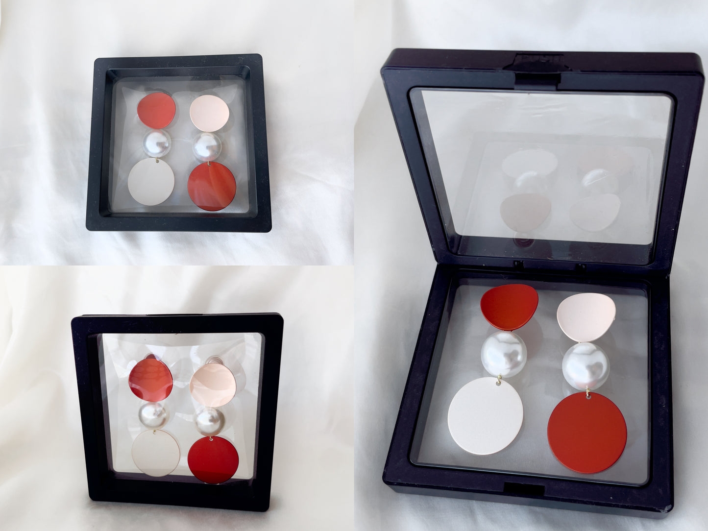 Mismatched Circle and Pearl Statement Clip on Earrings