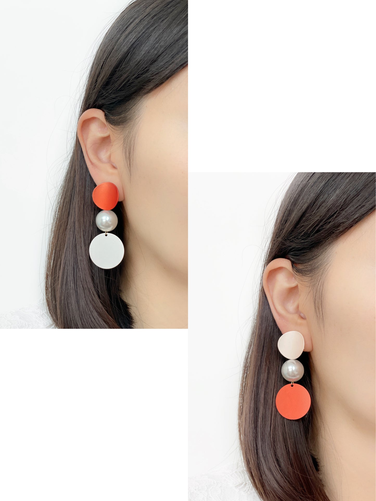 Mismatched Circle and Pearl Statement Clip on Earrings