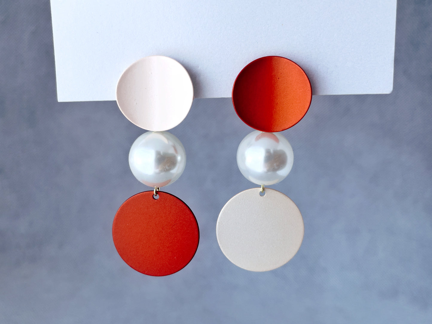 Mismatched Circle and Pearl Statement Clip on Earrings