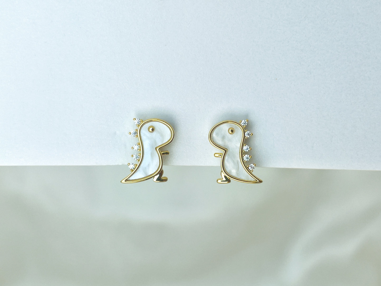 Mother of Pearl Dinosaur Clip on Earrings
