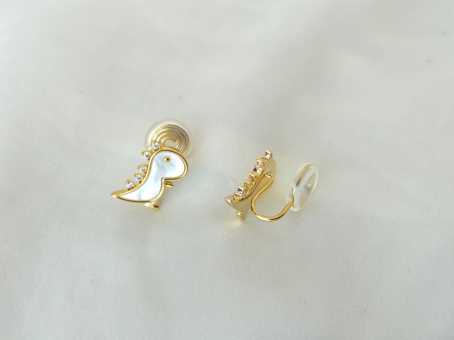 Mother of Pearl Dinosaur Clip on Earrings