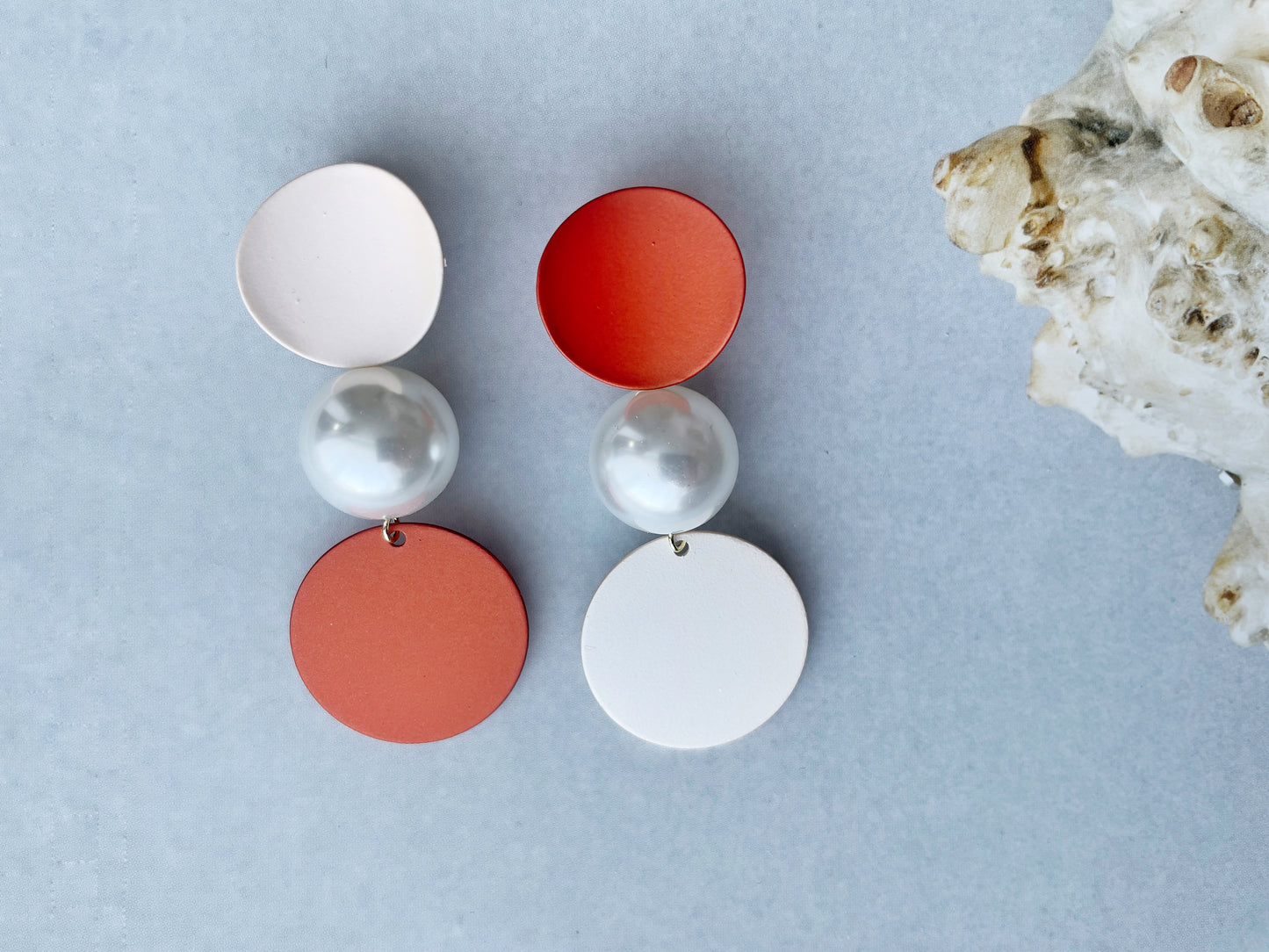 Mismatched Circle and Pearl Statement Clip on Earrings