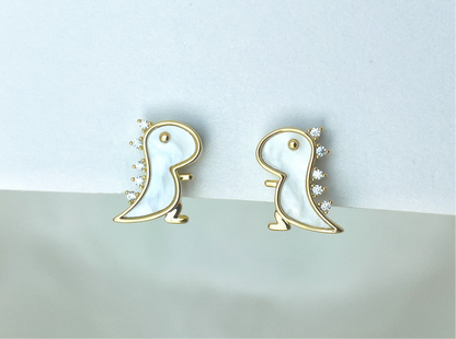 Mother of Pearl Dinosaur Clip on Earrings