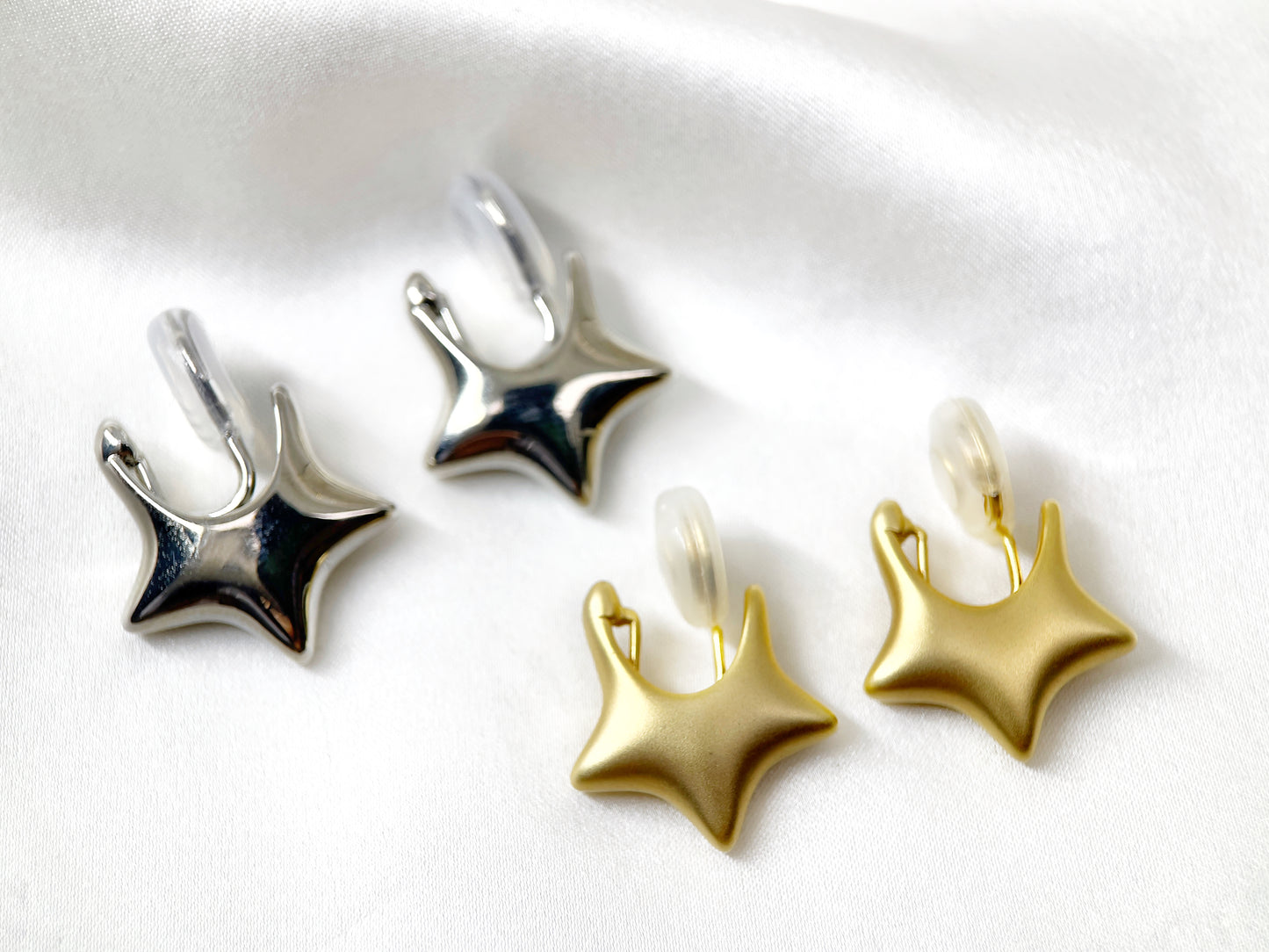 Silver/Gold Star Huggie Clip on Earrings