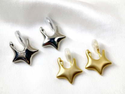 Silver/Gold Star Huggie Clip on Earrings