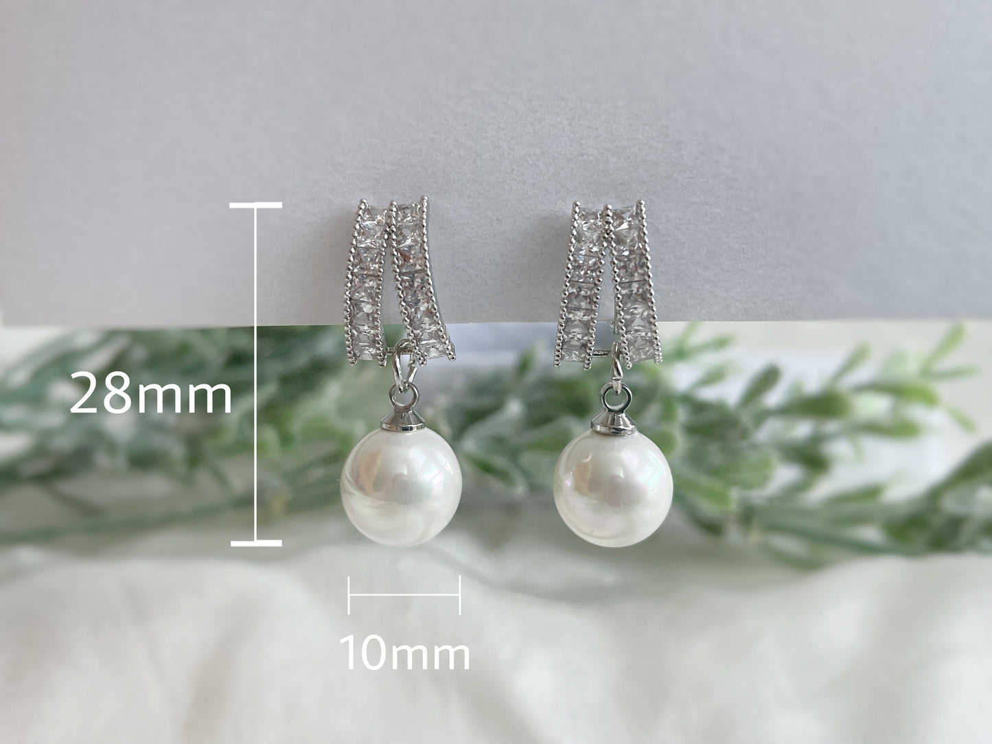 CZ Crystal 10mm Pearl Dangle Clip on Earrings
