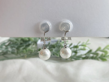 CZ Crystal 10mm Pearl Dangle Clip on Earrings
