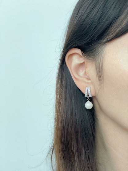CZ Crystal 10mm Pearl Dangle Clip on Earrings