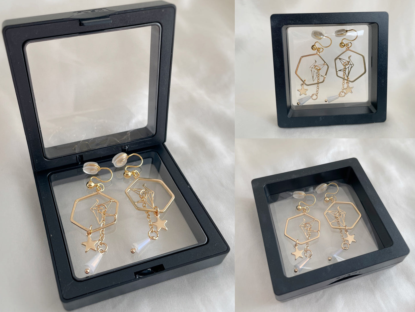 Gold Origami Crane Clip on Earrings