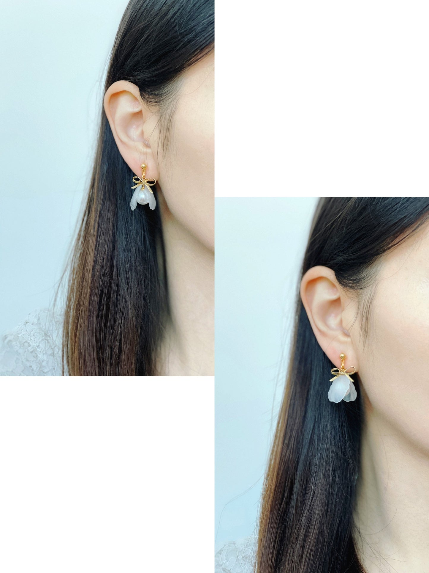 Snowdrop Flower Clip on Earrings